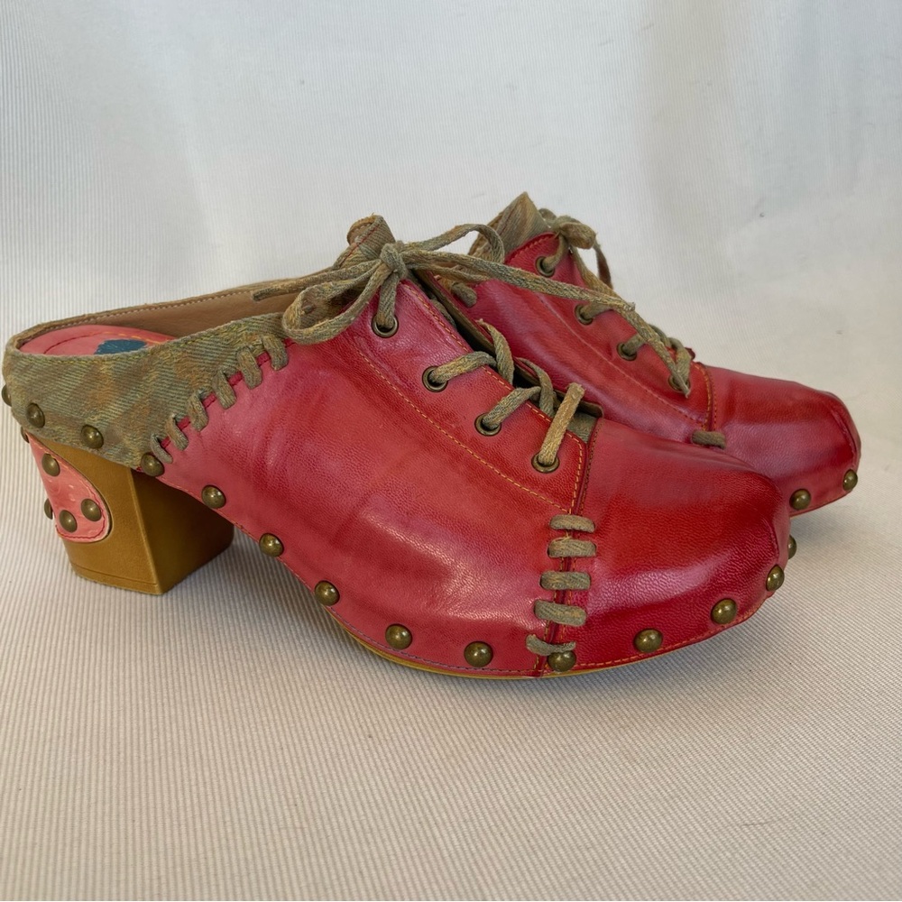 Crazycatz Vintage Handmade Leather Chunky Heel Clog Sandals, Moccasins Sz7-7.5